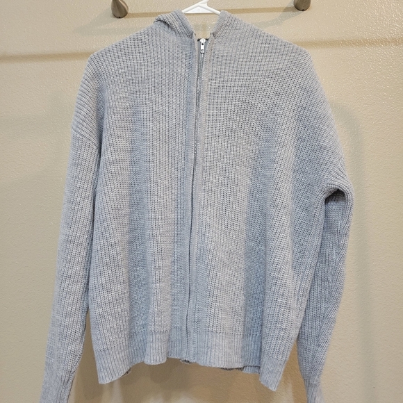 Shein Women's gray Frenchy knit Zip Up Hooded Solid Cardigan size small - Picture 1 of 4